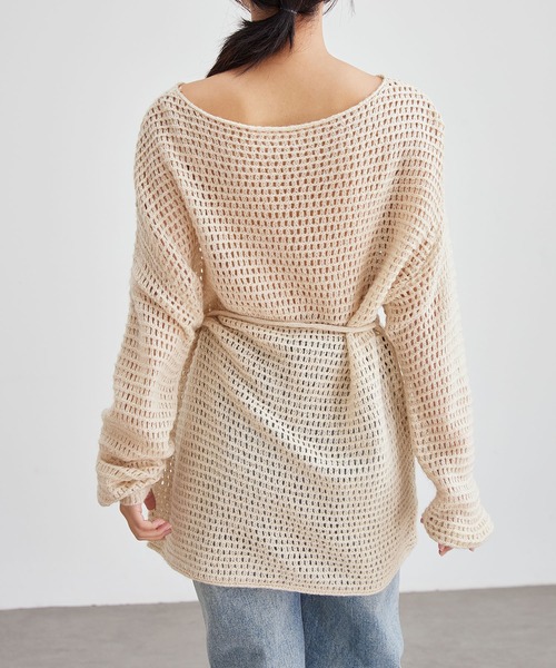 Lace Ladies（レースレディース）の「メッシュ編み ウエストリボン 長袖 ニット プルオーバー（ニット/セーター・レディース・ブラック/アイボリー/ブラウン/グレイッシュベージュ・FREE）」の14枚目の写真