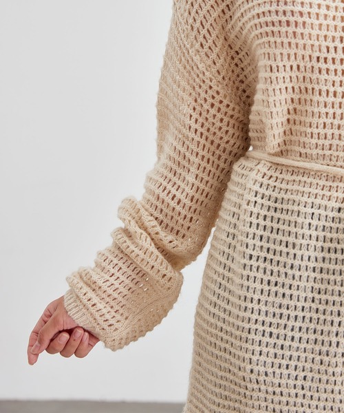 Lace Ladies（レースレディース）の「メッシュ編み ウエストリボン 長袖 ニット プルオーバー（ニット/セーター・レディース・ブラック/アイボリー/ブラウン/グレイッシュベージュ・FREE）」の16枚目の写真
