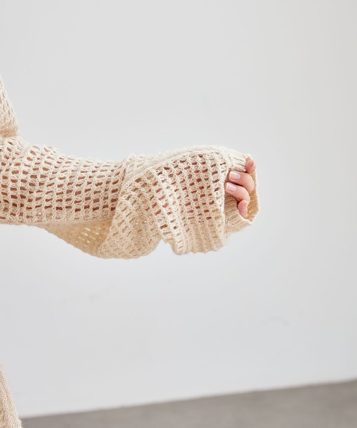 Lace Ladies（レースレディース）の「メッシュ編み ウエストリボン 長袖 ニット プルオーバー（ニット/セーター・レディース・ブラック/アイボリー/ブラウン/グレイッシュベージュ・FREE）」の18枚目の写真