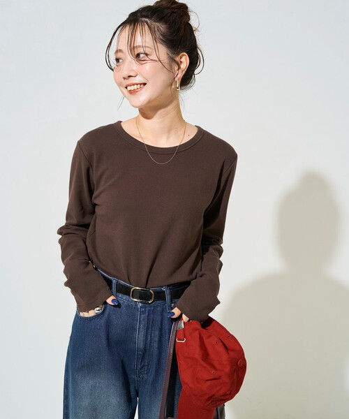 FREAK'S STORE（フリークスストア）の「限定展開　ヘビーウェイト ロングスリーブ Tシャツ（Tシャツ/カットソー・レディース・オフホワイト/ブラック/ブラウン/ワイン/ネイビー・MEDIUM/SMALL/LARGE）」の22枚目の写真