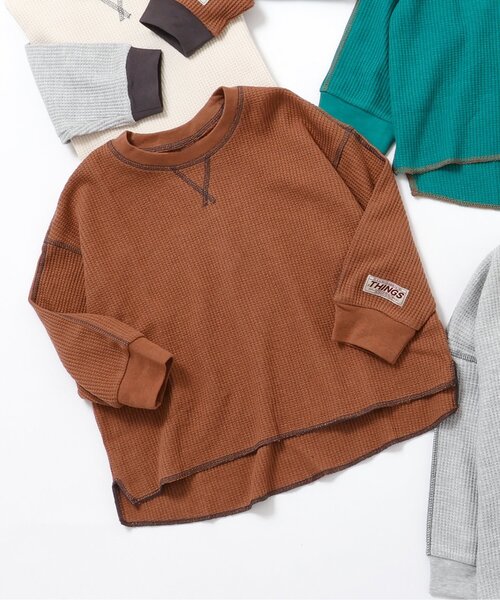 BREEZE(ブリーズ)の「【ジュニア対応】配色ステッチビッグシルエットワッフルTシャツ(Tシャツ/カットソー・キッズ・レインボー/グリーン/ブラウン/その他2/グレー・110/140/150/80/90/120/100/130)」の1枚目の写真