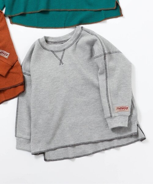 BREEZE(ブリーズ)の「【ジュニア対応】配色ステッチビッグシルエットワッフルTシャツ(Tシャツ/カットソー・キッズ・レインボー/グリーン/ブラウン/その他2/グレー・110/140/150/80/90/120/100/130)」の2枚目の写真