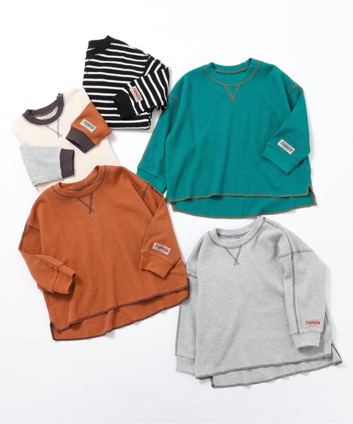 BREEZE(ブリーズ)の「【ジュニア対応】配色ステッチビッグシルエットワッフルTシャツ(Tシャツ/カットソー・キッズ・レインボー/グリーン/ブラウン/その他2/グレー・110/140/150/80/90/120/100/130)」の12枚目の写真