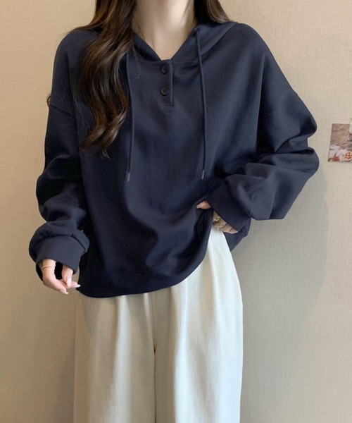 Miniministore(ミニミニストア)の「フード付きパーカー フーディートレーナー(パーカー・レディース・グレー/ネイビー/ブラウン/ピンク・FREE)」の4枚目の写真