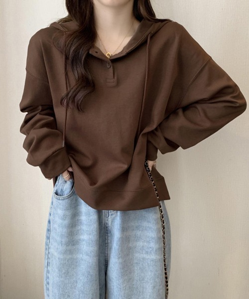 Miniministore(ミニミニストア)の「フード付きパーカー フーディートレーナー(パーカー・レディース・グレー/ネイビー/ブラウン/ピンク・FREE)」の3枚目の写真