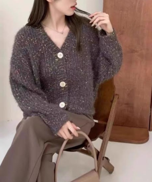 cammie（キャミー）の「ミックスヤーンニットカーディガン（ニット/セーター・レディース・パープル/ブラック/アイボリー・F）」の2枚目の写真