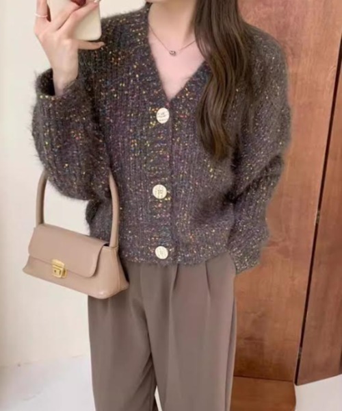 cammie（キャミー）の「ミックスヤーンニットカーディガン（ニット/セーター・レディース・パープル/ブラック/アイボリー・F）」の10枚目の写真