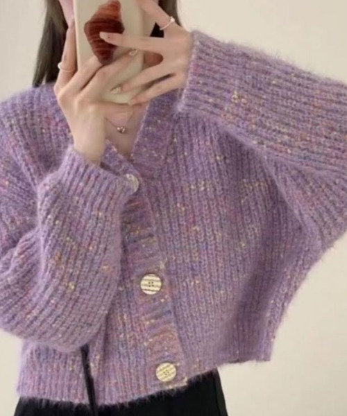 cammie（キャミー）の「ミックスヤーンニットカーディガン（ニット/セーター・レディース・パープル/ブラック/アイボリー・F）」の15枚目の写真