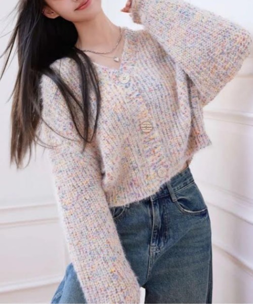 cammie（キャミー）の「ミックスヤーンニットカーディガン（ニット/セーター・レディース・パープル/ブラック/アイボリー・F）」の8枚目の写真