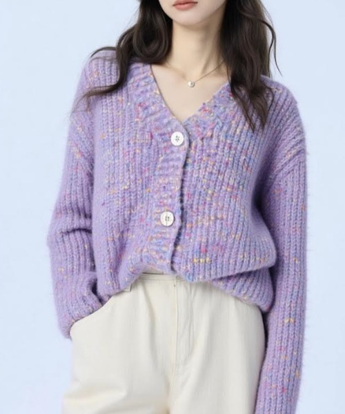 cammie（キャミー）の「ミックスヤーンニットカーディガン（ニット/セーター・レディース・パープル/ブラック/アイボリー・F）」の16枚目の写真