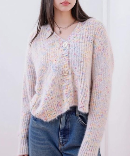 cammie（キャミー）の「ミックスヤーンニットカーディガン（ニット/セーター・レディース・パープル/ブラック/アイボリー・F）」の6枚目の写真