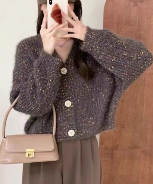 cammie（キャミー）の「ミックスヤーンニットカーディガン（ニット/セーター・レディース・パープル/ブラック/アイボリー・F）」の11枚目の写真
