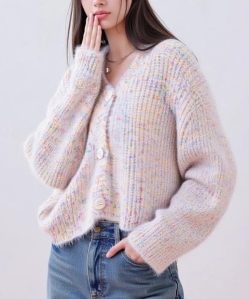 cammie（キャミー）の「ミックスヤーンニットカーディガン（ニット/セーター・レディース・パープル/ブラック/アイボリー・F）」の9枚目の写真
