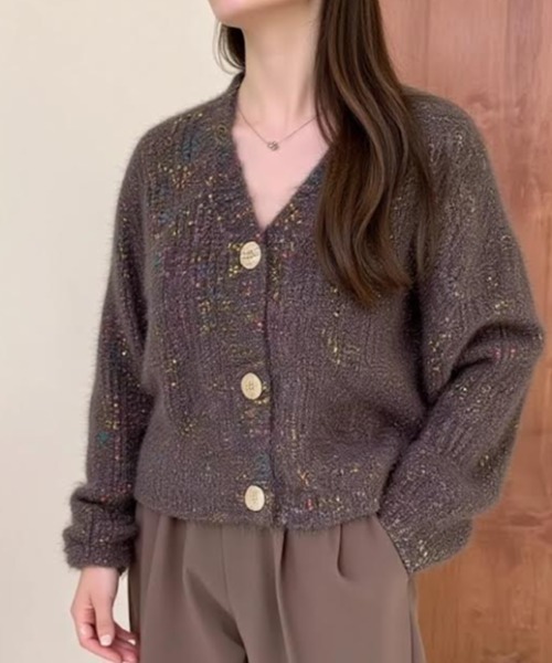 cammie（キャミー）の「ミックスヤーンニットカーディガン（ニット/セーター・レディース・パープル/ブラック/アイボリー・F）」の13枚目の写真