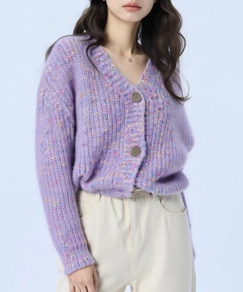 cammie（キャミー）の「ミックスヤーンニットカーディガン（ニット/セーター・レディース・パープル/ブラック/アイボリー・F）」の4枚目の写真