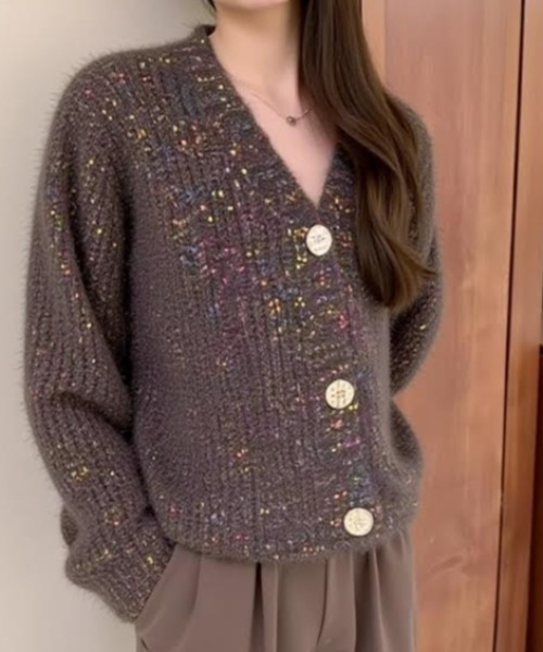 cammie（キャミー）の「ミックスヤーンニットカーディガン（ニット/セーター・レディース・パープル/ブラック/アイボリー・F）」の12枚目の写真