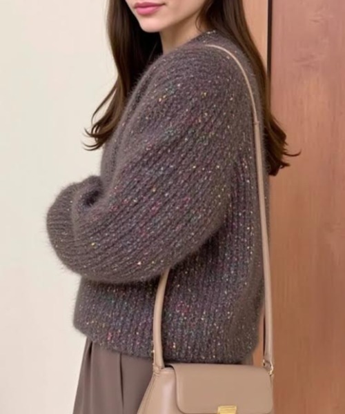 cammie（キャミー）の「ミックスヤーンニットカーディガン（ニット/セーター・レディース・パープル/ブラック/アイボリー・F）」の14枚目の写真