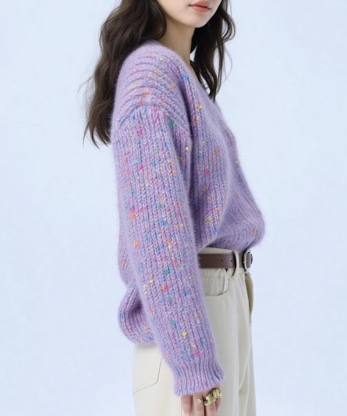 cammie（キャミー）の「ミックスヤーンニットカーディガン（ニット/セーター・レディース・パープル/ブラック/アイボリー・F）」の5枚目の写真