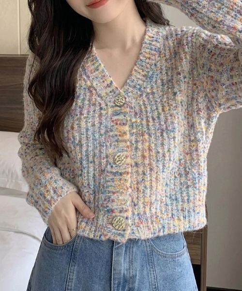 cammie（キャミー）の「ミックスヤーンニットカーディガン（ニット/セーター・レディース・パープル/ブラック/アイボリー・F）」の17枚目の写真