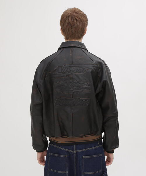 AVIREX バーシティ　レザージャケット　スタジャン　ブラック VARISTY LEATHER 'GOALERS' VINTAGE BLACK / バーシティ レザー