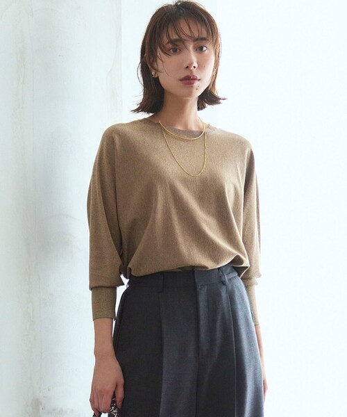 洗える/吊り干しOK】ヴィスコースストレッチ ドルマンスリーブ ラメ