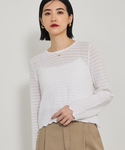 qualite（カリテ）の「スカラップレースニット（ニット/セーター・レディース・ブラック/オフホワイト/イエロー系その他・フリー）」の2枚目の写真