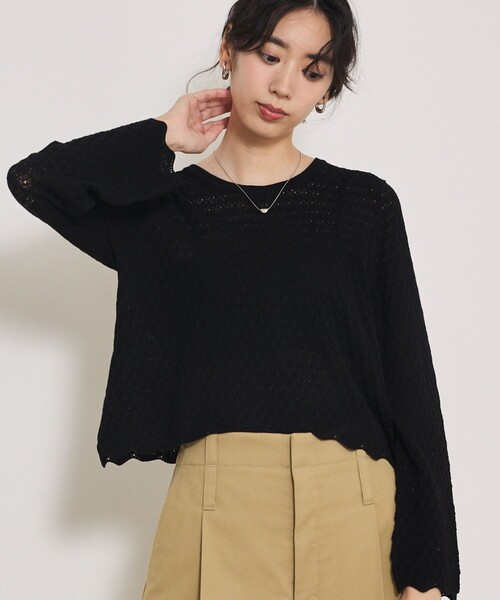 qualite（カリテ）の「スカラップレースニット（ニット/セーター・レディース・ブラック/オフホワイト/イエロー系その他・フリー）」の3枚目の写真