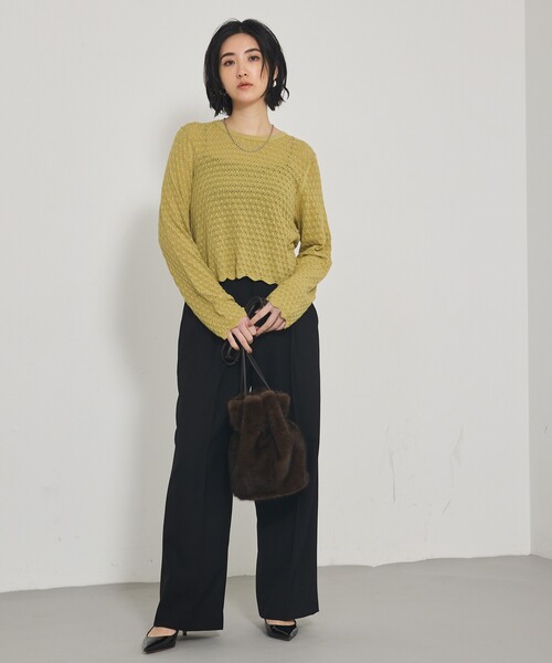 qualite（カリテ）の「スカラップレースニット（ニット/セーター・レディース・ブラック/オフホワイト/イエロー系その他・フリー）」の6枚目の写真