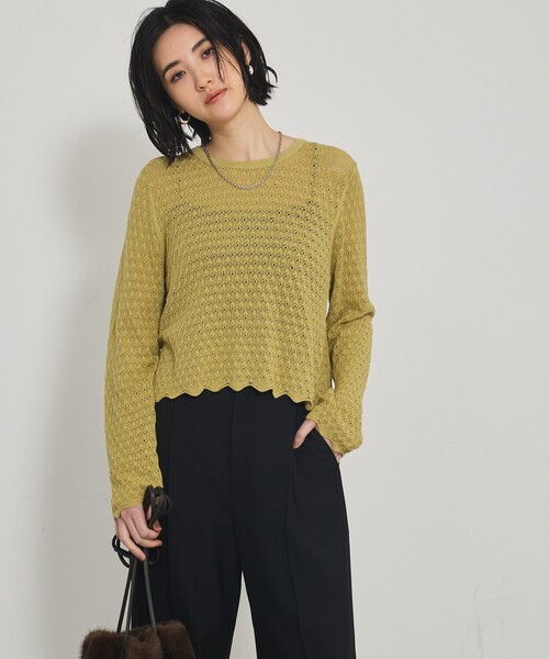 qualite（カリテ）の「スカラップレースニット（ニット/セーター・レディース・ブラック/オフホワイト/イエロー系その他・フリー）」の7枚目の写真