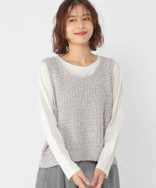 studio CLIP（スタディオクリップ）の「モールネップベスト×ロングスリーブTセットトップス（Tシャツ/カットソー・レディース・ベージュ/ライトグレー/アイボリー・FREE）」の2枚目の写真