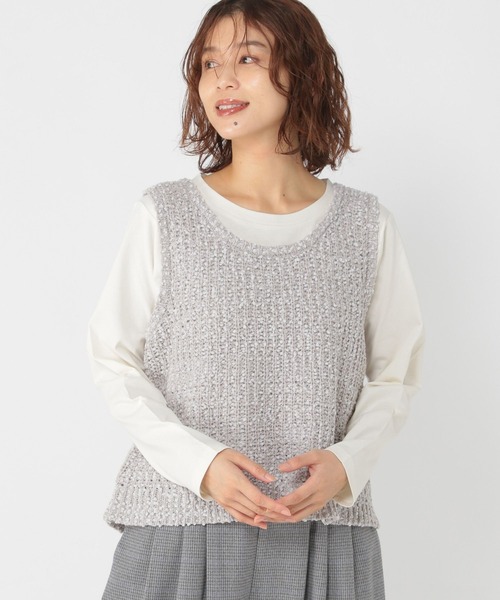 studio CLIP（スタディオクリップ）の「モールネップベスト×ロングスリーブTセットトップス（Tシャツ/カットソー・レディース・ベージュ/ライトグレー/アイボリー・FREE）」の4枚目の写真