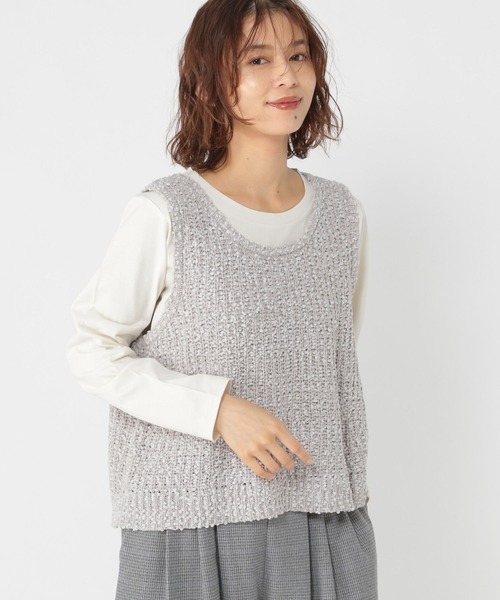 studio CLIP（スタディオクリップ）の「モールネップベスト×ロングスリーブTセットトップス（Tシャツ/カットソー・レディース・ベージュ/ライトグレー/アイボリー・FREE）」の5枚目の写真