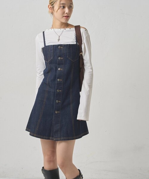 WHO'S WHO gallery（フーズフーギャラリー）の「ビスチェキャミワンピ（ワンピース・レディース・ブラウン/ネイビー・FREE）」の5枚目の写真