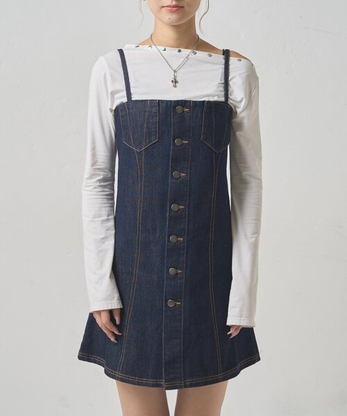 WHO'S WHO gallery（フーズフーギャラリー）の「ビスチェキャミワンピ（ワンピース・レディース・ブラウン/ネイビー・FREE）」の7枚目の写真