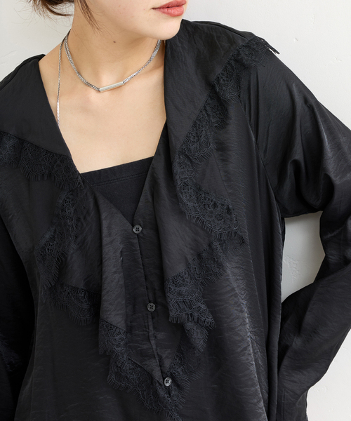 JOURNAL STANDARD（ジャーナルスタンダード）の「シアーサテンツイルレースブラウス（シャツ/ブラウス・レディース・ブラック・FREE）」の8枚目の写真