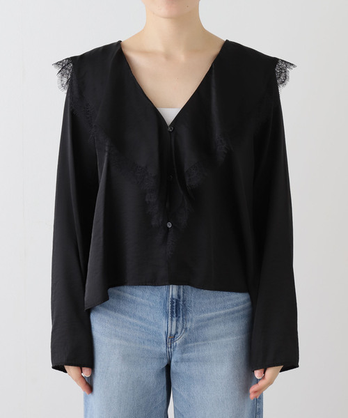 JOURNAL STANDARD（ジャーナルスタンダード）の「シアーサテンツイルレースブラウス（シャツ/ブラウス・レディース・ブラック・FREE）」の9枚目の写真