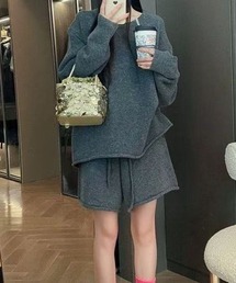 ﾙｰｽﾞｼﾙｴｯﾄﾆｯﾄ+ｼｮｰﾄﾊﾟﾝﾂｾｯﾄｱｯﾌﾟ