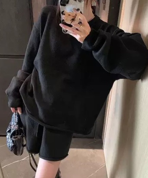 CADBURY(キャドバリー)の「ルーズシルエットニット+ショートパンツセットアップ(ニット/セーター・レディース・グレー/ブラック・FREE)」の2枚目の写真