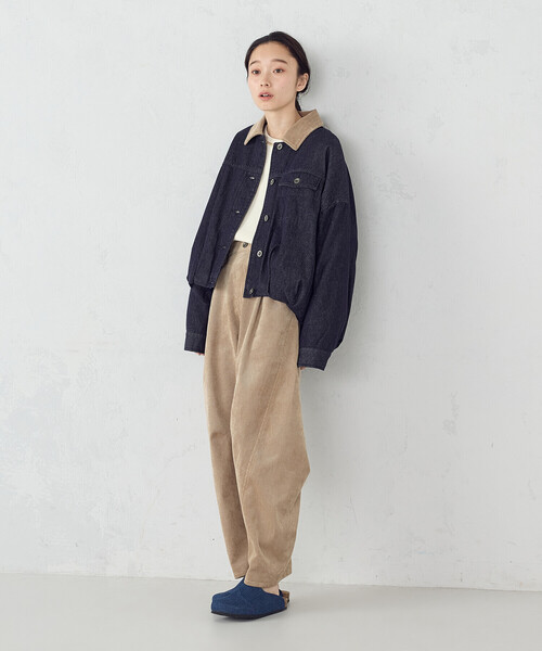ONIGIRI（オニギリ）の「衿コーデュロイ デニムブルゾン / セットアップ対応（ブルゾン・レディース・ブラウン/ベージュ・FREE）」の9枚目の写真