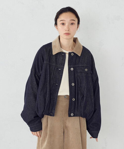 ONIGIRI（オニギリ）の「衿コーデュロイ デニムブルゾン / セットアップ対応（ブルゾン・レディース・ブラウン/ベージュ・FREE）」の8枚目の写真