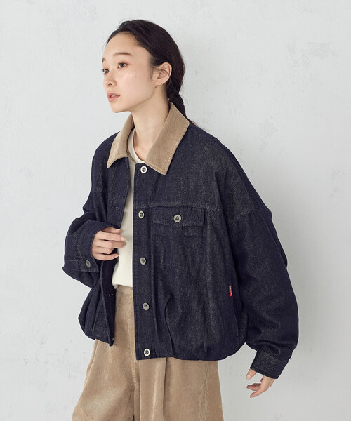 ONIGIRI（オニギリ）の「衿コーデュロイ デニムブルゾン / セットアップ対応（ブルゾン・レディース・ブラウン/ベージュ・FREE）」の10枚目の写真