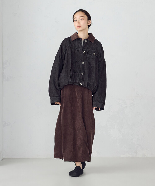 ONIGIRI（オニギリ）の「衿コーデュロイ デニムブルゾン / セットアップ対応（ブルゾン・レディース・ブラウン/ベージュ・FREE）」の11枚目の写真