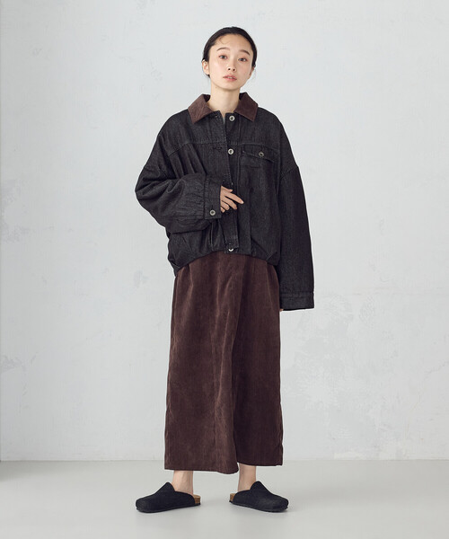 ONIGIRI（オニギリ）の「衿コーデュロイ デニムブルゾン / セットアップ対応（ブルゾン・レディース・ブラウン/ベージュ・FREE）」の15枚目の写真