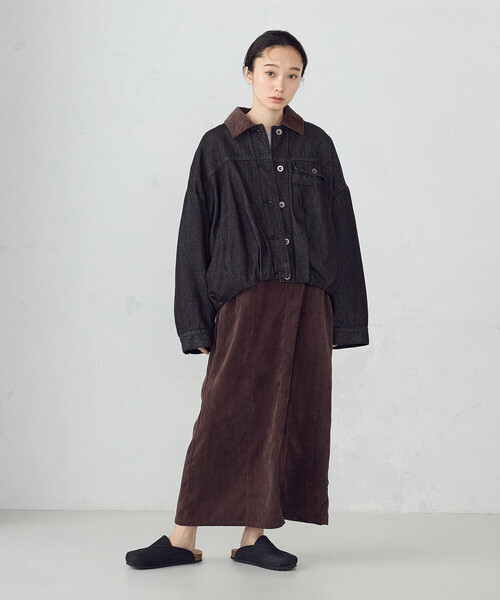 ONIGIRI（オニギリ）の「衿コーデュロイ デニムブルゾン / セットアップ対応（ブルゾン・レディース・ブラウン/ベージュ・FREE）」の13枚目の写真