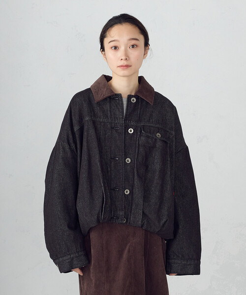 ONIGIRI（オニギリ）の「衿コーデュロイ デニムブルゾン / セットアップ対応（ブルゾン・レディース・ブラウン/ベージュ・FREE）」の17枚目の写真