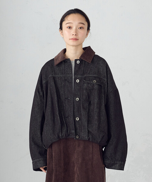 ONIGIRI（オニギリ）の「衿コーデュロイ デニムブルゾン / セットアップ対応（ブルゾン・レディース・ブラウン/ベージュ・FREE）」の12枚目の写真