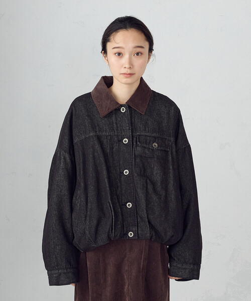 ONIGIRI（オニギリ）の「衿コーデュロイ デニムブルゾン / セットアップ対応（ブルゾン・レディース・ブラウン/ベージュ・FREE）」の16枚目の写真