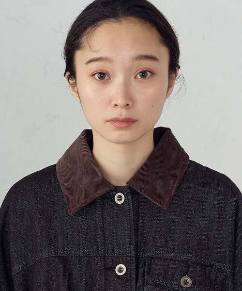 ONIGIRI（オニギリ）の「衿コーデュロイ デニムブルゾン / セットアップ対応（ブルゾン・レディース・ブラウン/ベージュ・FREE）」の5枚目の写真