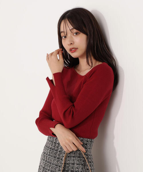 PROPORTION BODY DRESSING(プロポーションボディドレッシング)の「<ウォッシャブル>アシメネックリブニット / 1215270109(ニット/セーター・レディース・ブラック/レッド/ホワイト系その他/イエロー・FREE)」の4枚目の写真