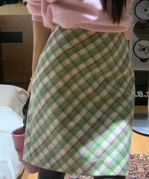 gossip！ロサンゼルス | 【Y2Kガーリー】レトロ配色チェックAラインスカート（ミディアム丈）(スカート)